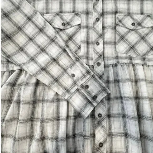 Heyson Gray/White Plaid Oversized Babydoll Top - Size 1X - Picture 5 of 7